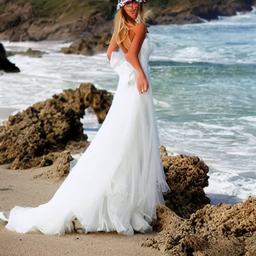 Image similar to White wedding dress on the beach photo