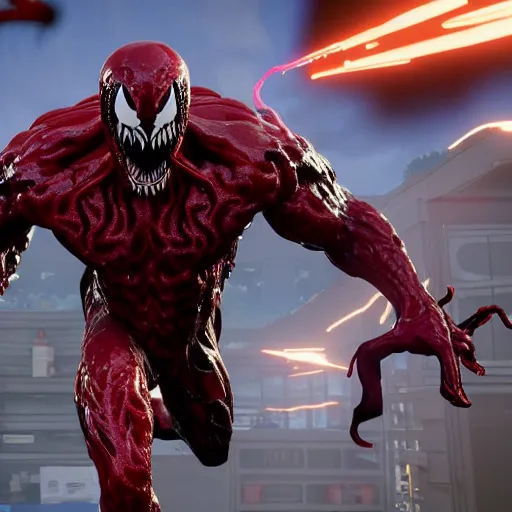 Prompt: Carnage (Venom 2018) in Fortnite, screenshot