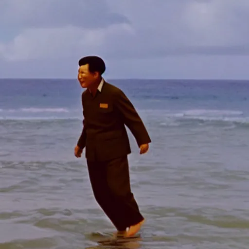 Image similar to cinematic shot of mao zedong surfing in hawaii, 8 k, very detailed, very intricate,