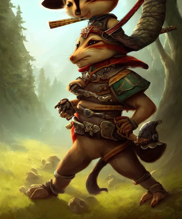 Image similar to anthropomorphic chipmunk samurai, samurai outfit, standing in a beautiful landscape, cute and adorable, dnd character art portrait, matte fantasy painting, deviantart artstation, by jason felix by steve argyle by tyler jacobson by peter mohrbacher, cinematic lighting