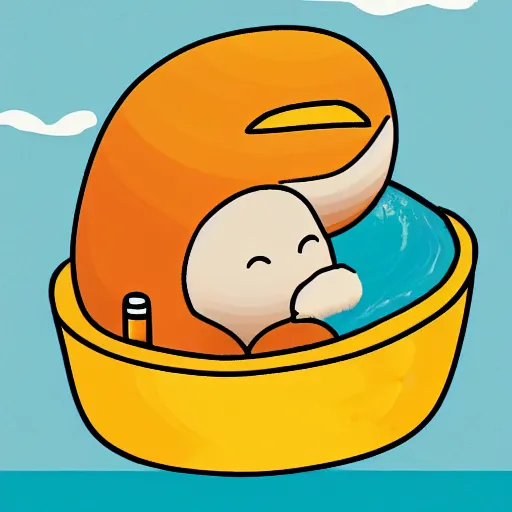 Image similar to gudetama riding a raft down the river, lazy egg