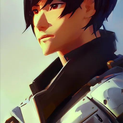 Image similar to greg manchess portrait painting of kirito as overwatch character, medium shot, asymmetrical, profile picture, organic painting, sunny day, matte painting, bold shapes, hard edges, street art, trending on artstation, by huang guangjian and gil elvgren and sachin teng