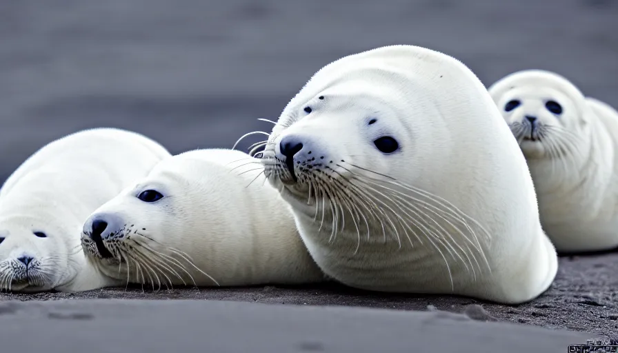 Image similar to cute furry white baby seals, extreme maximalism, 4 k resolution