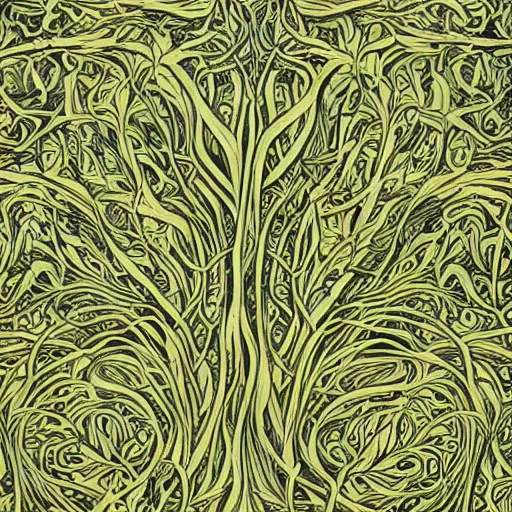 Prompt: fine lines with filigree faberge orchid betta whiplash forest liquid lightshow twisted organic natural in forms twisted branches curling leaves designed by kilian eng and william morris, gold, depth map