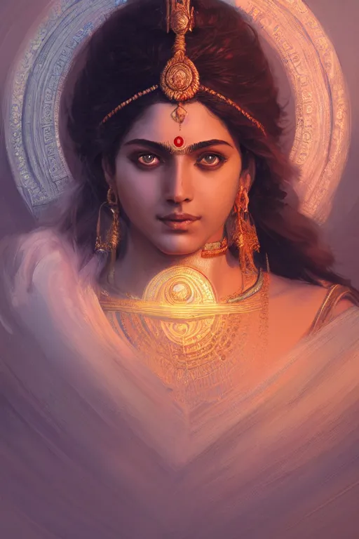 Image similar to goddess of the india, highly detailed, digital painting, artstation, concept art, smooth, sharp focus, illustration, unreal engine 5, 8 k, art by artgerm and greg rutkowski and edgar maxence