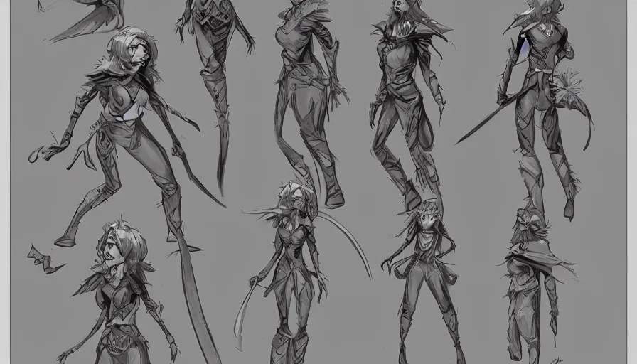 Image similar to a magical character, comic book design, cosplay, RPG, character design, character reference, character sheet, white border, artstation