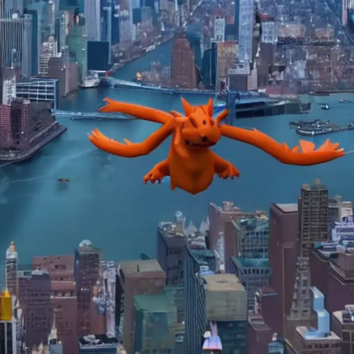 Prompt: charizard flying above new york, claymation, 8 k, hyperdetalied, cgsociety