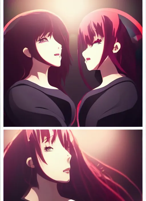 Prompt: two beautiful mothers taunting each other, gorgeous faces, smooth, thick lines, cinematic lighting, detailed anime art
