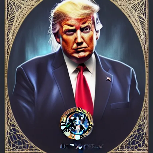 Image similar to A combination of Ron Jeremy's and Donald Trump's and Joe Biden's faces as President of Unites States of America, USA, western, D&D, fantasy, intricate, elegant, highly detailed, digital painting, artstation, concept art, matte, sharp focus, illustration, art by Artgerm and Greg Rutkowski and Alphonse Mucha