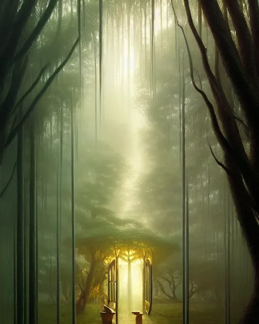 Image similar to a hyper - detailed 3 d render like an oil painting of doors of the endless canopy, surrealism!!!!! surreal concept art, lifelike, photorealistic, digital painting, aesthetic, smooth, sharp focus, artstation hd, by greg rutkowski, bruce pennington, valentina remenar,