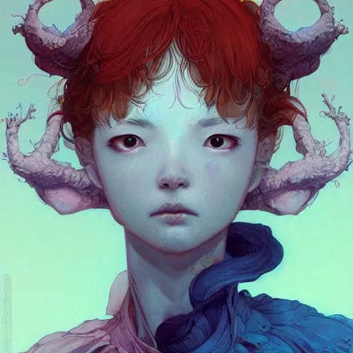 Prompt: prompt : folklore portrait soft light painted by james jean and katsuhiro otomo and erik jones, inspired by evangeleon anime, smooth face feature, intricate oil painting, high detail illustration, sharp high detail, manga and anime 1 9 9 0