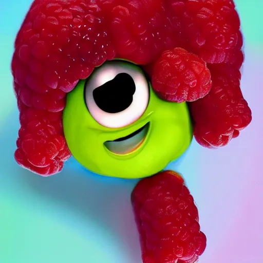 Prompt: raspberry as a pixar character