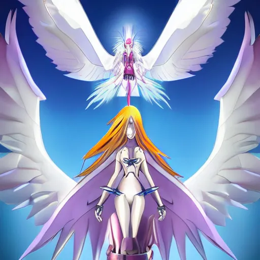 Prompt: Angewomon from Digimon, key art, dynamic lighting