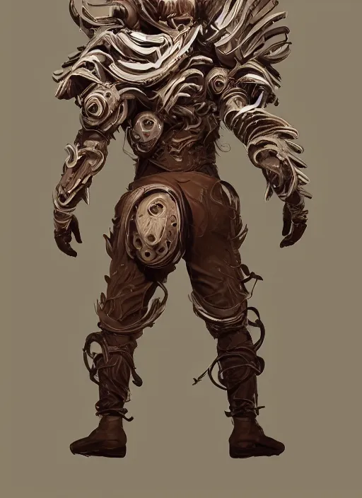 Image similar to a highly detailed illustration of thick wavy brown haired young white guy wearing brown coat and face mask, black mechanical arms rising from his back, dramatic standing pose, intricate, elegant, highly detailed, centered, digital painting, artstation, concept art, smooth, sharp focus, league of legends concept art, WLOP