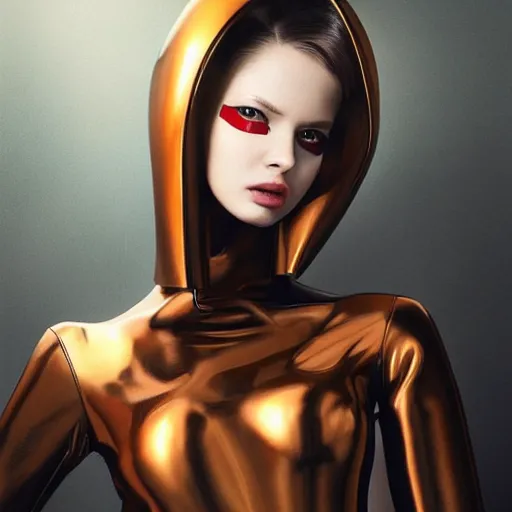 Image similar to A masterpiece portrait of a Incredibly beautiful futuristic latex fashion model girl with mask. With . Vogue. trending on artstation, digital art, by Stanley Artgerm Lau, WLOP, Rossdraws, James Jean, Andrei Riabovitchev, Marc Simonetti, Yoshitaka Amano