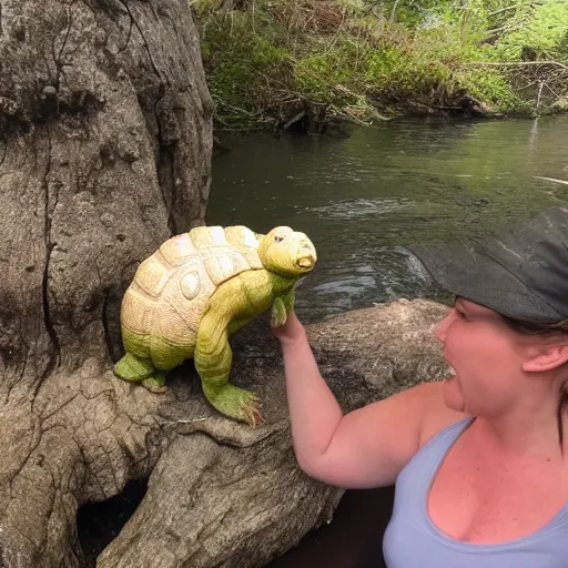 Image similar to giant tardigrade meets an alligator at a river