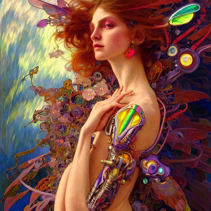 Image similar to bright psychedelic portrait of organic cyborg wings, diffuse lighting, fantasy, intricate, elegant, highly detailed, lifelike, photorealistic, digital painting, artstation, illustration, concept art, smooth, sharp focus, art by John Collier and Albert Aublet and Krenz Cushart and Artem Demura and Alphonse Mucha