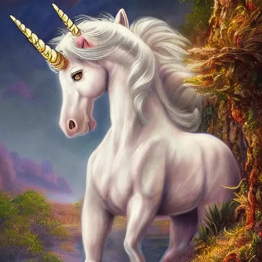 Image similar to A stunningly beautiful mystical unicorn :: hyperdetailed :: hyper realistic :: art by Walt Disney :: in the style of Fantasy Art