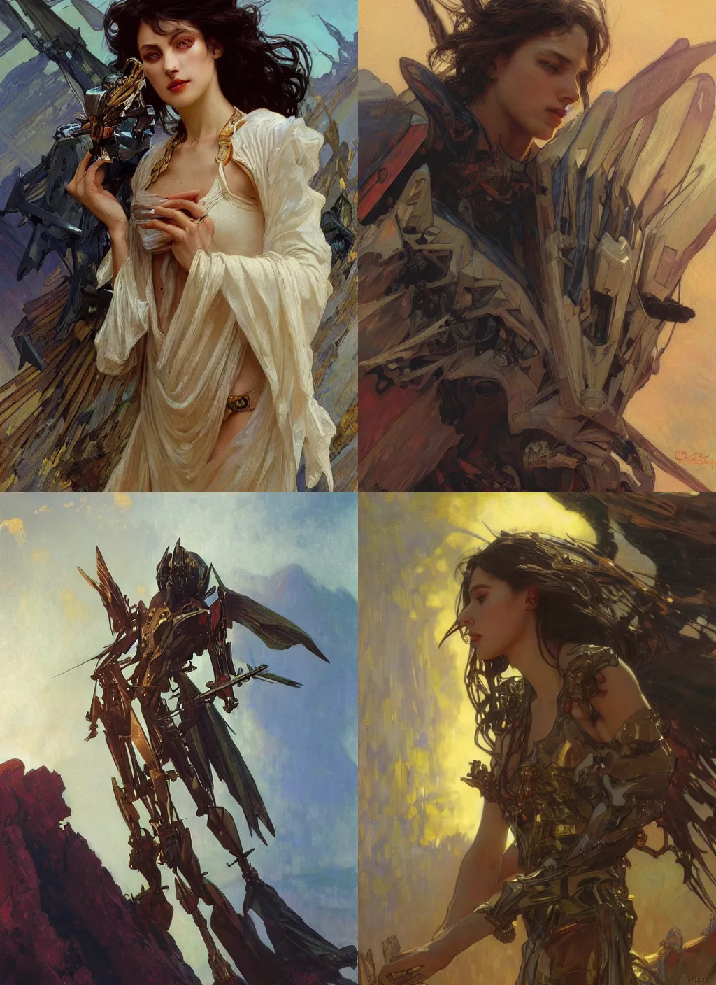 Prompt: Concept Art Portrait of (Transformers) Starscream snarling seductively, Highly detailed by greg rutkowski, Ilya repin, alphonse mucha, and Edmund Blair Leighton. Very highly detailed 8K, octane, Digital painting, the golden ratio, rational painting, sharp