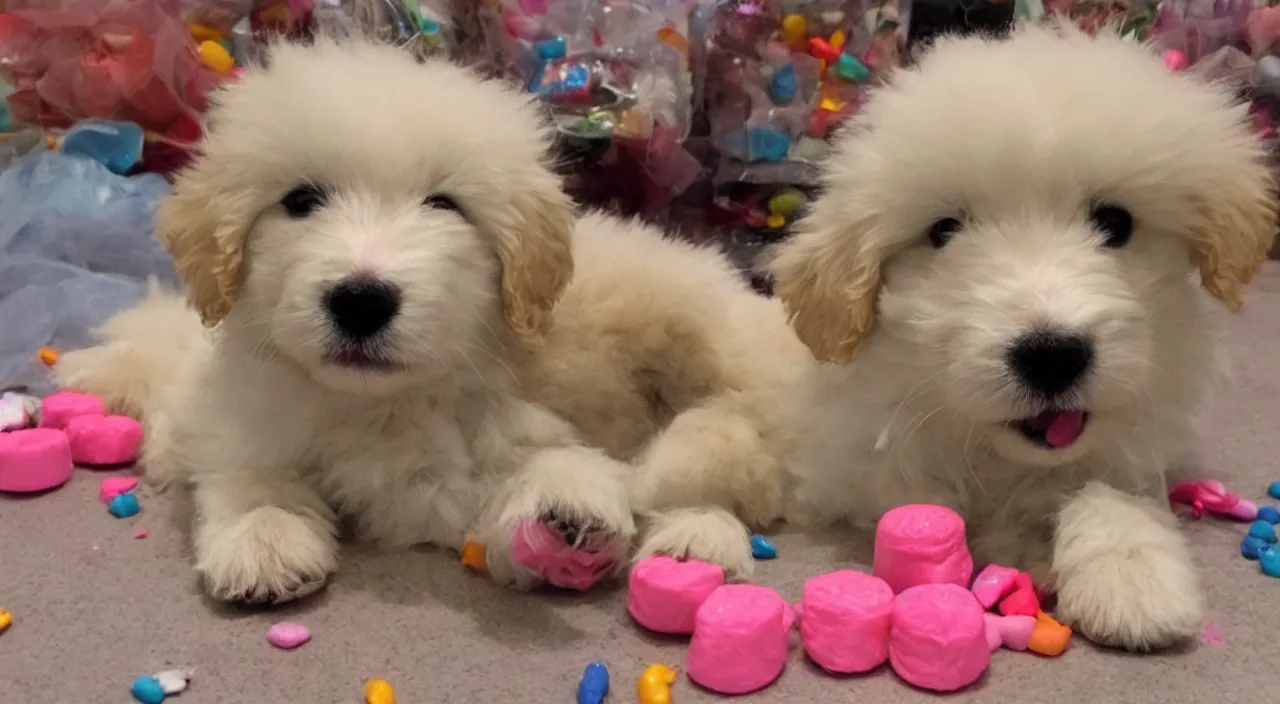 Image similar to cute fluffy puppy made of candy