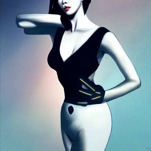 Prompt: Lee Jin-Eun by Vincent Di Fate, rule of thirds, seductive look, beautiful,