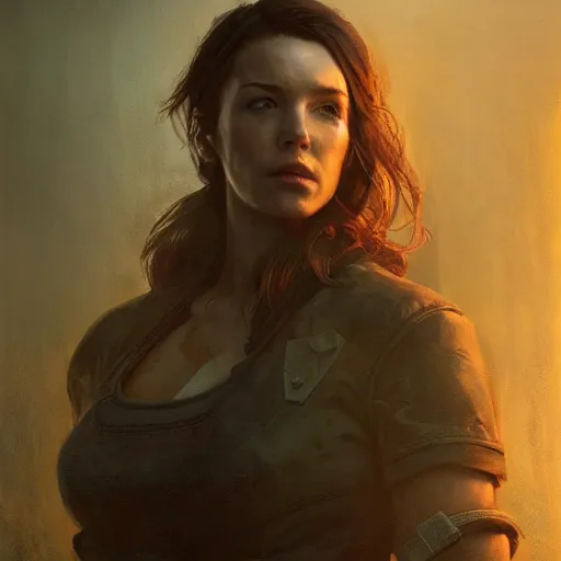 Image similar to fallout 5, charismatic brunette female protagonist, portrait, atmospheric lighting, painted, intricate, volumetric lighting, beautiful, daytime, sunny weather, slight overcast, sharp focus, deep colours, ultra detailed, by leesha hannigan, ross tran, thierry doizon, kai carpenter, ignacio fernandez rios