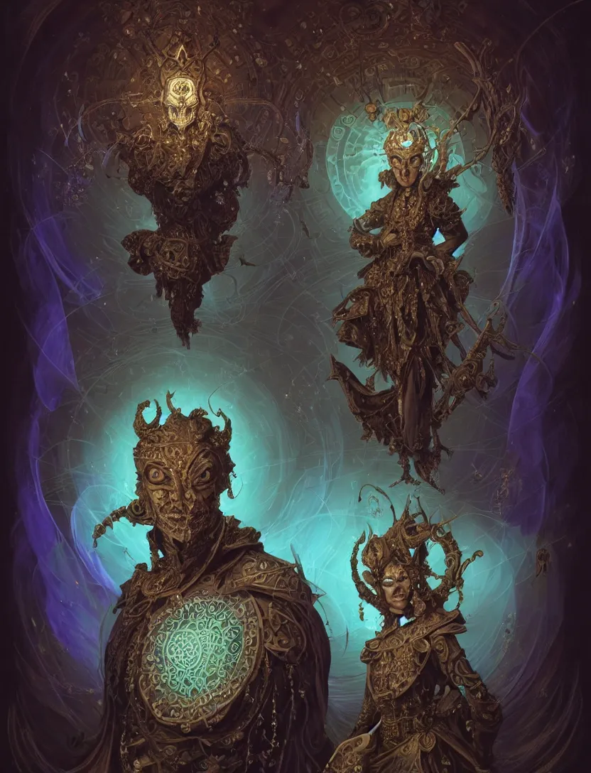 Image similar to front shot of a court jester character, hyperdimensional, bioluminescent hypercubes, dark holography!!!, (((intricate))), elegant, highly detailed, centered, (((artstation, concept art, smooth, sharp focus, artgerm, Tomasz Alen Kopera, Peter Mohrbacher, donato giancola, Joseph Christian Leyendecker, WLOP, Boris Vallejo))), mugshot!!!!!, ugly!!!!!!, octane render, nvidia raytracing demo, octane render, nvidia raytracing demo, octane render, nvidia raytracing demo, grainy, muted, 8K, digitalblasphemy, metatron