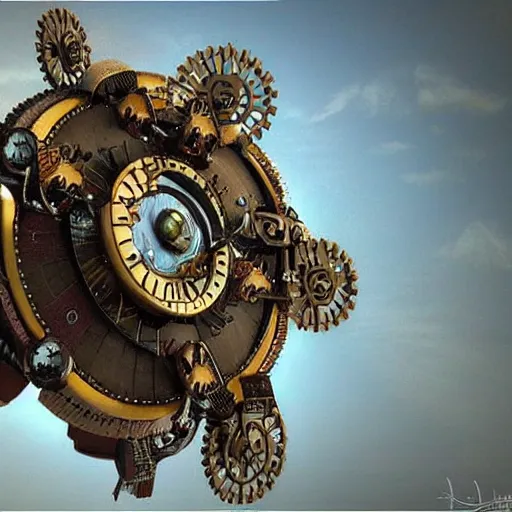 Image similar to flying city in a steel flower, sky, steampunk!!!, fantasy art, steampunk, masterpiece, octane