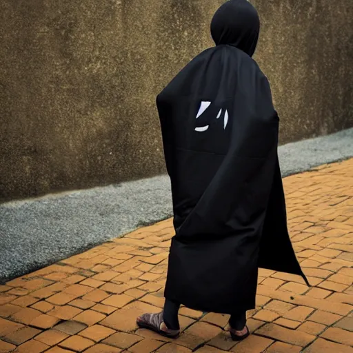 Prompt: mazoku, yokai boy, boy wearing vantablack cloak, vantablack cape