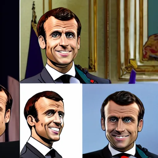 Image similar to portrait of emmanuel macron has a comic character