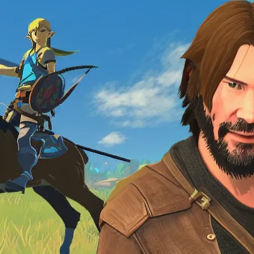 Prompt: Keanu Reeves in The Legend of Zelda: Breath of the Wild