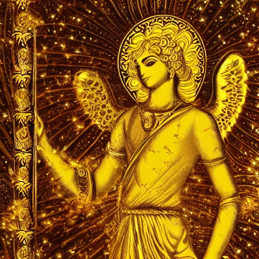 Image similar to Golden Angel Of light Gnostic pleroma in HD, 8k, High Resolution, Hindu aesthetic,