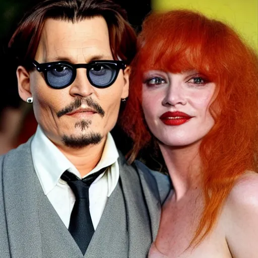 Image similar to johnny depp with his new girlfriend with ginger hair.