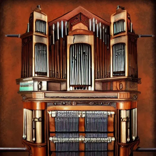 Image similar to dieselpunk pipe organ