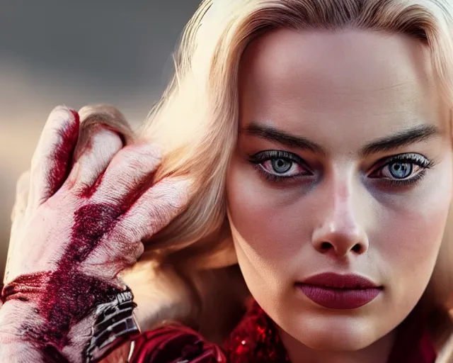 Image similar to a mix of margot robbie and scarlet johansson, hyper realistic face, beautiful eyes, cinematic, long shot, hyper detailed, 8 5 mm photograph, 8 k resolution, film still, sharp lens, wide lens