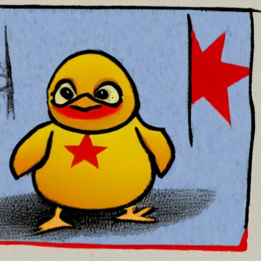 Image similar to a communist baby chick drawn in soviet style