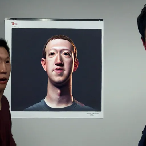 Image similar to hyper realistic, portrait of asian : : 2 mark zuckerberg, epicanthal fold, painted by greg rutkowski,