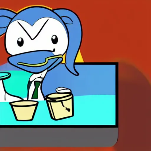 Prompt: A dolphin wearing a chemist outfit playing games on a computer, digital art