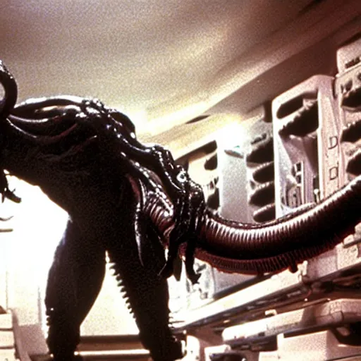 Prompt: Xenomorph in a still from the movie The Thing (1982), high quality