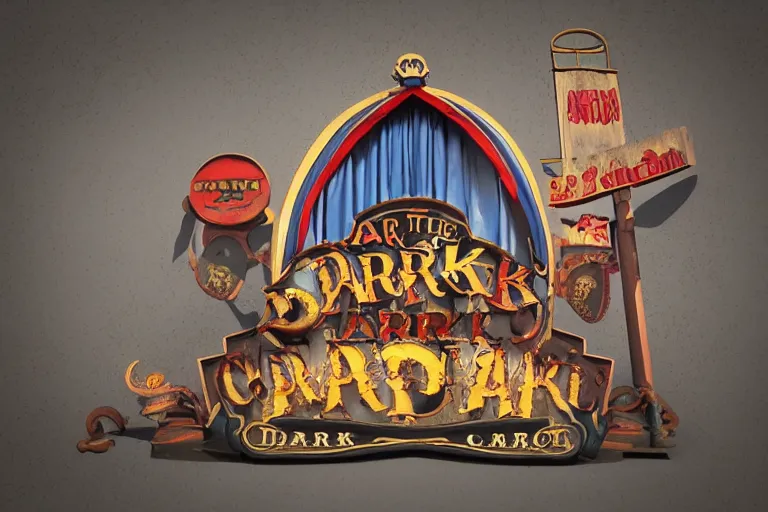 Image similar to 3d sculpt of an arched sign for a circus called 'the dark metal carnival', artstaton, digital illustration