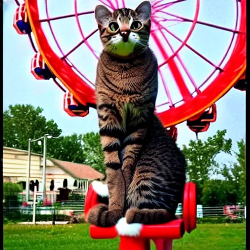 Prompt: !!! cat!!!, ( ferris wheel ), feline, sitting, riding, funny, award winning photo, realistic,