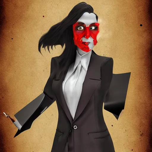 Image similar to a vampire in a business suit, character portrait, concept art, mixed media art by john van fleet