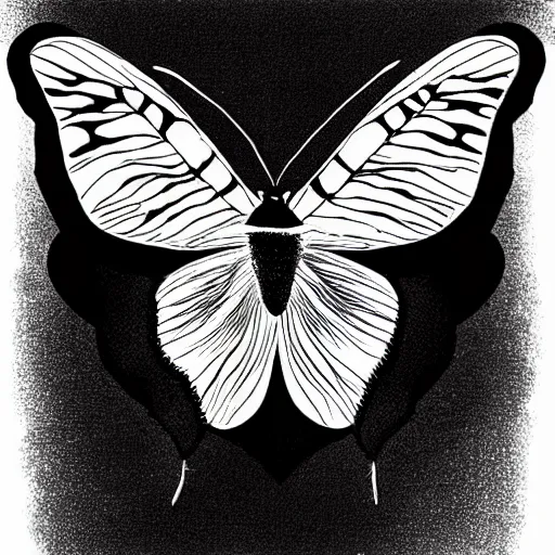 Prompt: black and white illustration, creative design, moth