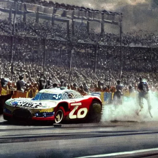 Image similar to teddy roosevelt winning the daytona 5 0 0, pixar, movie still,