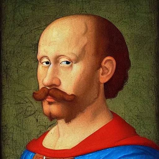 Image similar to a beautiful renaissance painted portrait of super - mario!!