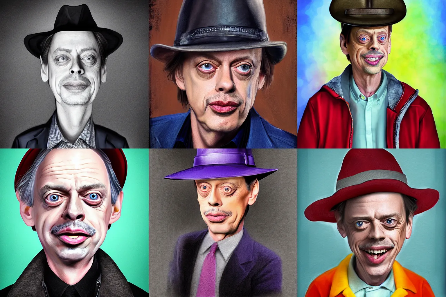 Prompt: portrait steve buscemi as a grand kid, digital art, tv show, funny hat, realistic, uplight