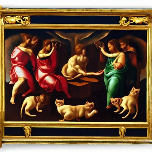 Image similar to michelangelos the creation of adam with cats