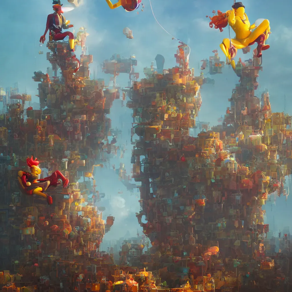 Image similar to ronald mcdonald statue in the world by beeple, darek zabrocki, tyler edlin, jordan grimmer, neil blevins, james paick, natasha tan, highly detailed, ultra detailed, ultra realistic, trending on artstation