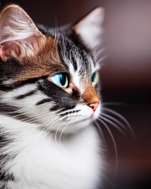 Prompt: high quality presentation photo of a detailed porcelain figurine of a cute cat, photography 4k, f1.8 anamorphic, bokeh, 4k, Canon, Nikon