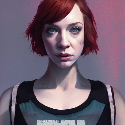 Image similar to highly detailed upper body portrait christina hendricks wearing a croptop cyberpunk clothed in gta v, stephen bliss, unreal engine, fantasy art by greg rutkowski, loish, rhads, ferdinand knab, makoto shinkai and lois van baarle, ilya kuvshinov, rossdraws, tom bagshaw, global illumination, radiant light, detailed and intricate environment